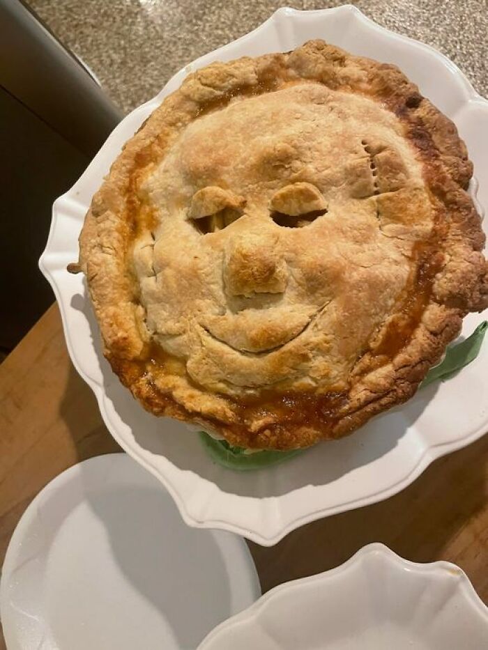 Made A Pie For A Halloween Party. He Looks More Jolly Than Anything