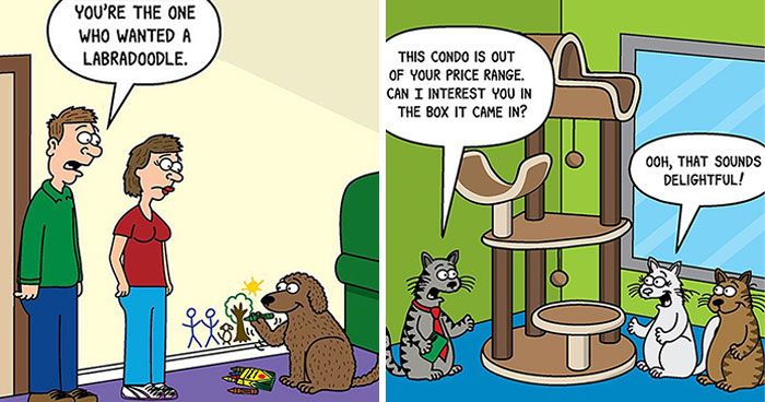 Only Cat And Dog Owners Might Truly Understand These 50 New Cartoons By The Artist Scott Metzger