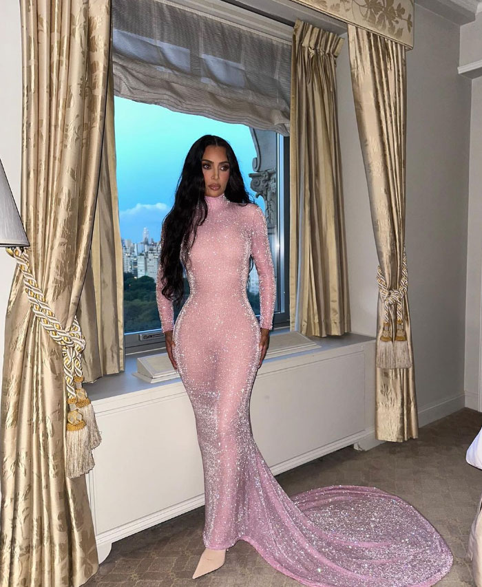 Photo of Kim Kardashian in long pink dress
