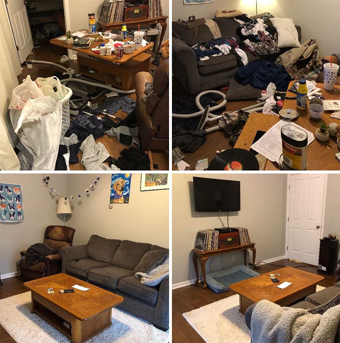 Before And After Of My Living Room. Been Dealing With Pretty Bad Depression For About 6 Years