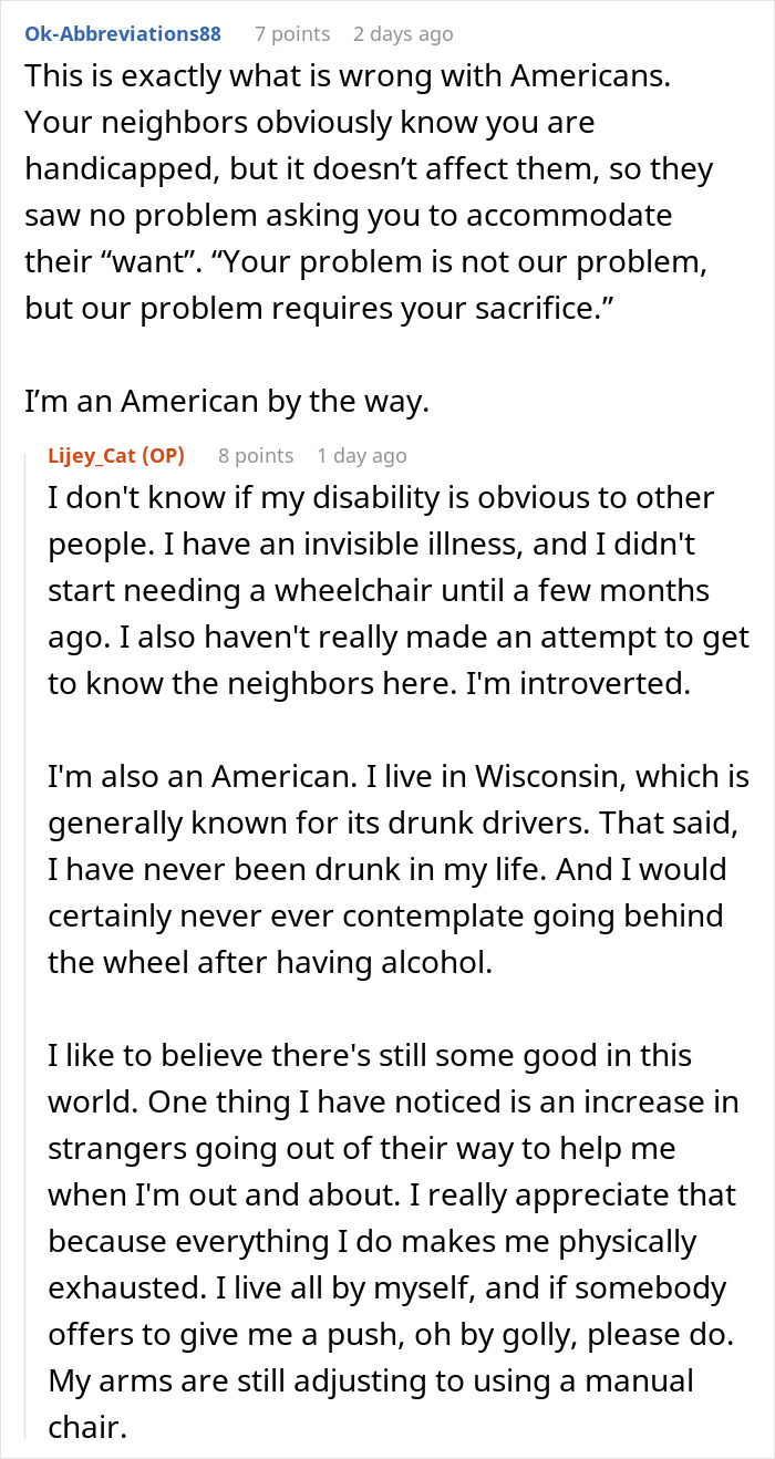 “I Sat There Completely Dumbfounded”: Handicapped Person Astounded By Their Neighbor’s Request