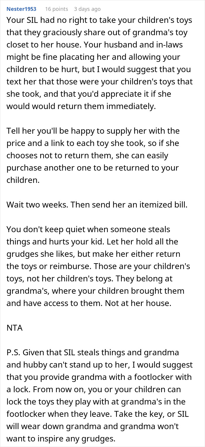 SIL Freaks After Parents Take Back Toys Meant For Everyone That She Poached SIL Freaks After Parents Take Back Toys Meant For Everyone That She Poached