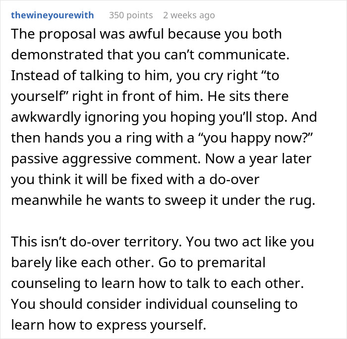 Woman Feels Guilty She Won't Be Able To Get Over Awful Proposal, People Tell Her To Run