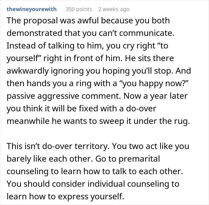 Woman Feels Guilty She Won't Be Able To Get Over Awful Proposal, People Tell Her To Run Woman Feels Guilty She Won't Be Able To Get Over Awful Proposal, People Tell Her To Run