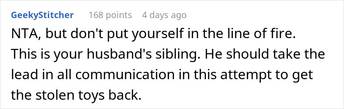 SIL Freaks After Parents Take Back Toys Meant For Everyone That She Poached SIL Freaks After Parents Take Back Toys Meant For Everyone That She Poached