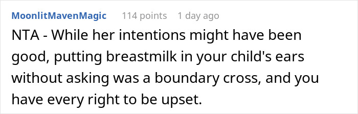“AITA For Banning My SIL From Babysitting After She Put Breastmilk In My Child’s Ears” “AITA For Banning My SIL From Babysitting After She Put Breastmilk In My Child’s Ears”