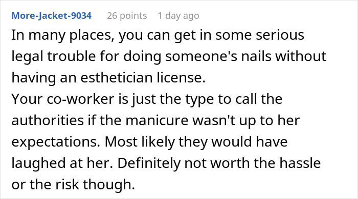 "She's Being A Complete Clown": Woman Is Furious And Offended Coworker Won't Give Free Manicure "She's Being A Complete Clown": Woman Is Furious And Offended Coworker Won't Give Free Manicure