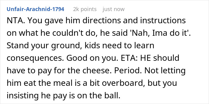 Reddit comment discussing a teen wiping out a $70 charcuterie board before Thanksgiving and the mom making him pay for it. Reddit comment discussing a teen wiping out a $70 charcuterie board before Thanksgiving and the mom making him pay for it.