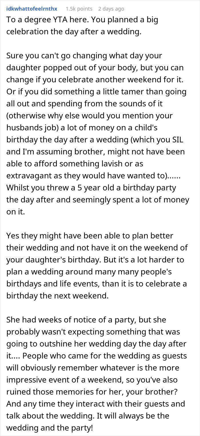 Woman Throws Kid's B-Day Party A Day After SIL's Wedding, Sparks Debate On Whether It's Appropriate Woman Throws Kid's B-Day Party A Day After SIL's Wedding, Sparks Debate On Whether It's Appropriate