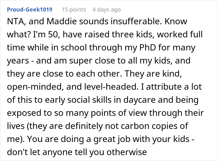 SAHM Chews Out Mom For Sending Kids To Daycare, Gets Blocked After 20 Years Of Friendship SAHM Chews Out Mom For Sending Kids To Daycare, Gets Blocked After 20 Years Of Friendship