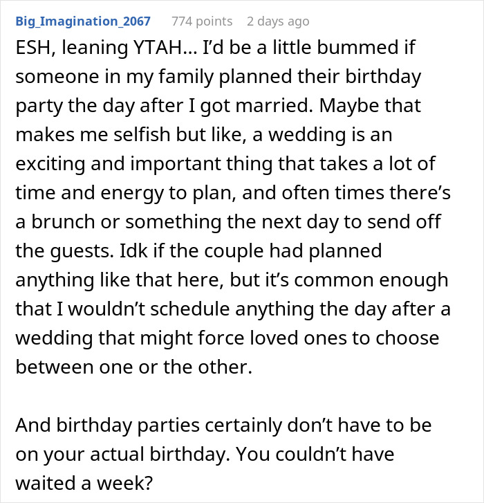 Woman Throws Kid's B-Day Party A Day After SIL's Wedding, Sparks Debate On Whether It's Appropriate Woman Throws Kid's B-Day Party A Day After SIL's Wedding, Sparks Debate On Whether It's Appropriate