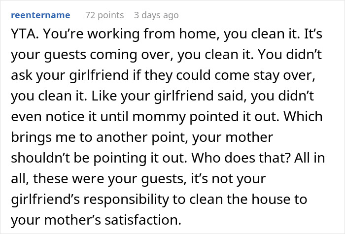 Guy Embarrassed GF Didn’t Clean Up For His Parents’ Visit, Gets A Reality Check Online