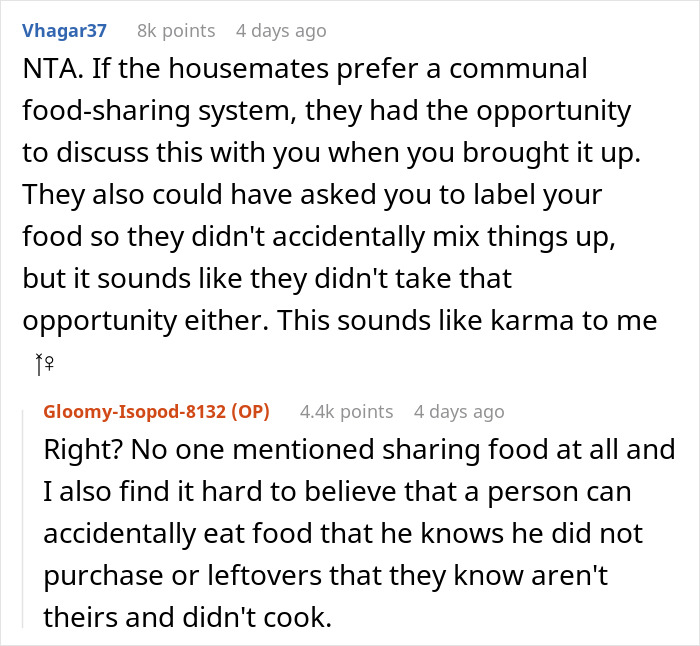 "AITA For 'Poisoning' Housemate Who Ate My Food Without My Permission And Ended Up In The ER?"