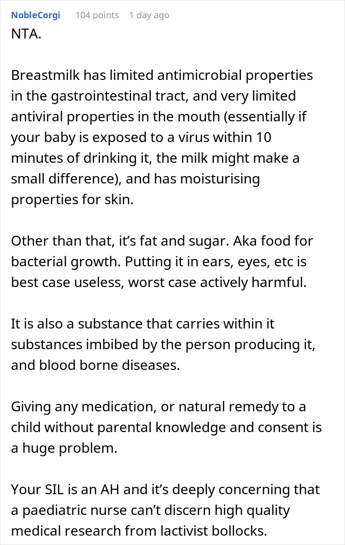 “AITA For Banning My SIL From Babysitting After She Put Breastmilk In My Child’s Ears” “AITA For Banning My SIL From Babysitting After She Put Breastmilk In My Child’s Ears”