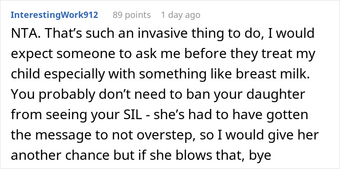 “AITA For Banning My SIL From Babysitting After She Put Breastmilk In My Child’s Ears” “AITA For Banning My SIL From Babysitting After She Put Breastmilk In My Child’s Ears”