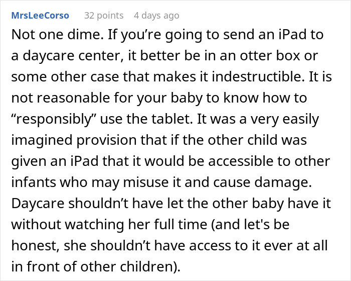 Mom Refuses To Pay For Broken iPad Pro After Parents Leave It With 11-Month-Old At Daycare Mom Refuses To Pay For Broken iPad Pro After Parents Leave It With 11-Month-Old At Daycare