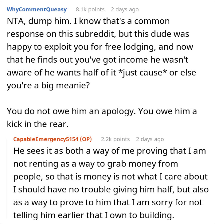 Guy Learns That His Girlfriend Is A Landlord, Demands Half Of Her Rental Income