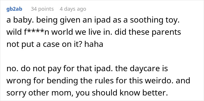 Mom Refuses To Pay For Broken iPad Pro After Parents Leave It With 11-Month-Old At Daycare Mom Refuses To Pay For Broken iPad Pro After Parents Leave It With 11-Month-Old At Daycare