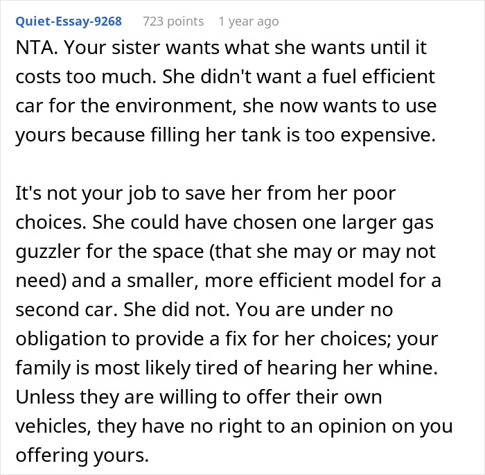 "Sister Says They Can No Longer Afford Gas": Woman Begs Bro To Use His Electric Car, Gets A No