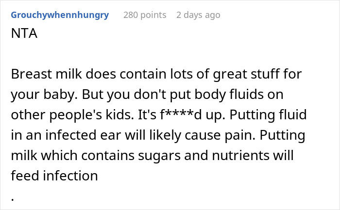 “AITA For Banning My SIL From Babysitting After She Put Breastmilk In My Child’s Ears” “AITA For Banning My SIL From Babysitting After She Put Breastmilk In My Child’s Ears”