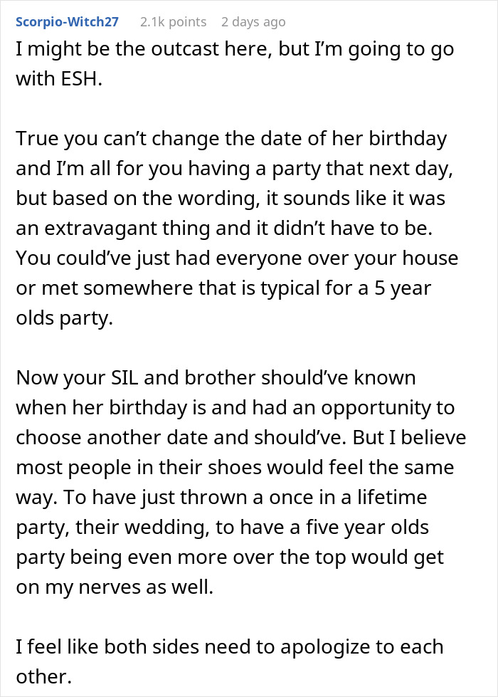 Woman Throws Kid's B-Day Party A Day After SIL's Wedding, Sparks Debate On Whether It's Appropriate Woman Throws Kid's B-Day Party A Day After SIL's Wedding, Sparks Debate On Whether It's Appropriate