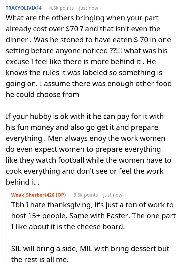 Screenshot of online discussion about a teen wiping out a $70 charcuterie board before Thanksgiving dinner. Screenshot of online discussion about a teen wiping out a $70 charcuterie board before Thanksgiving dinner.
