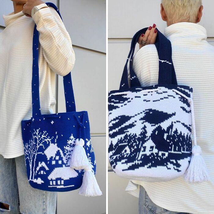 We Crocheted Bags With A Winter Landscape
