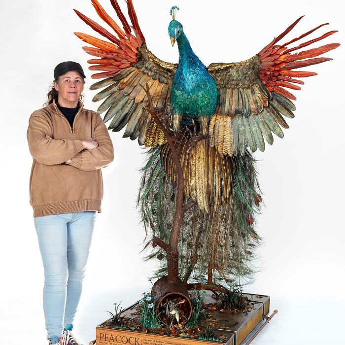 I Spent A Year Making This Life-Sized Peacock Sculpture One Feather At A Time