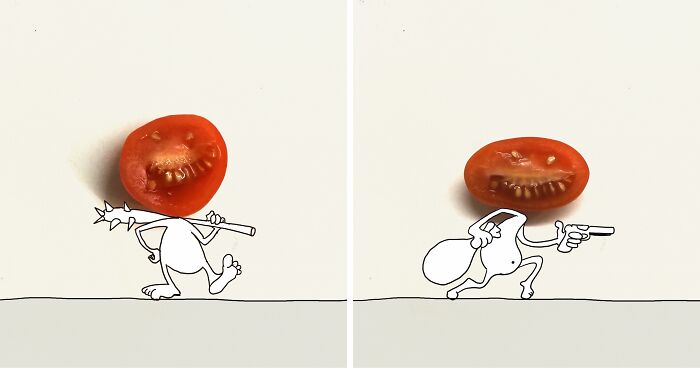 My 20 Illustrations Of The ‘Killer’ Tomato That Appeared On The Scene While I Was Cutting Vegetables To Cook