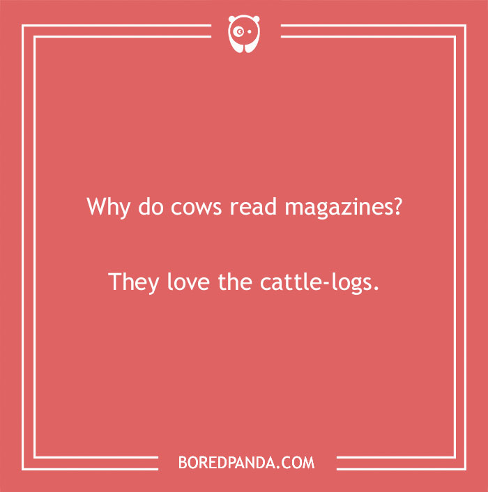 A cow pun joke about cows loving to read cattle-logs, highlighting humor with cow puns and wordplay.