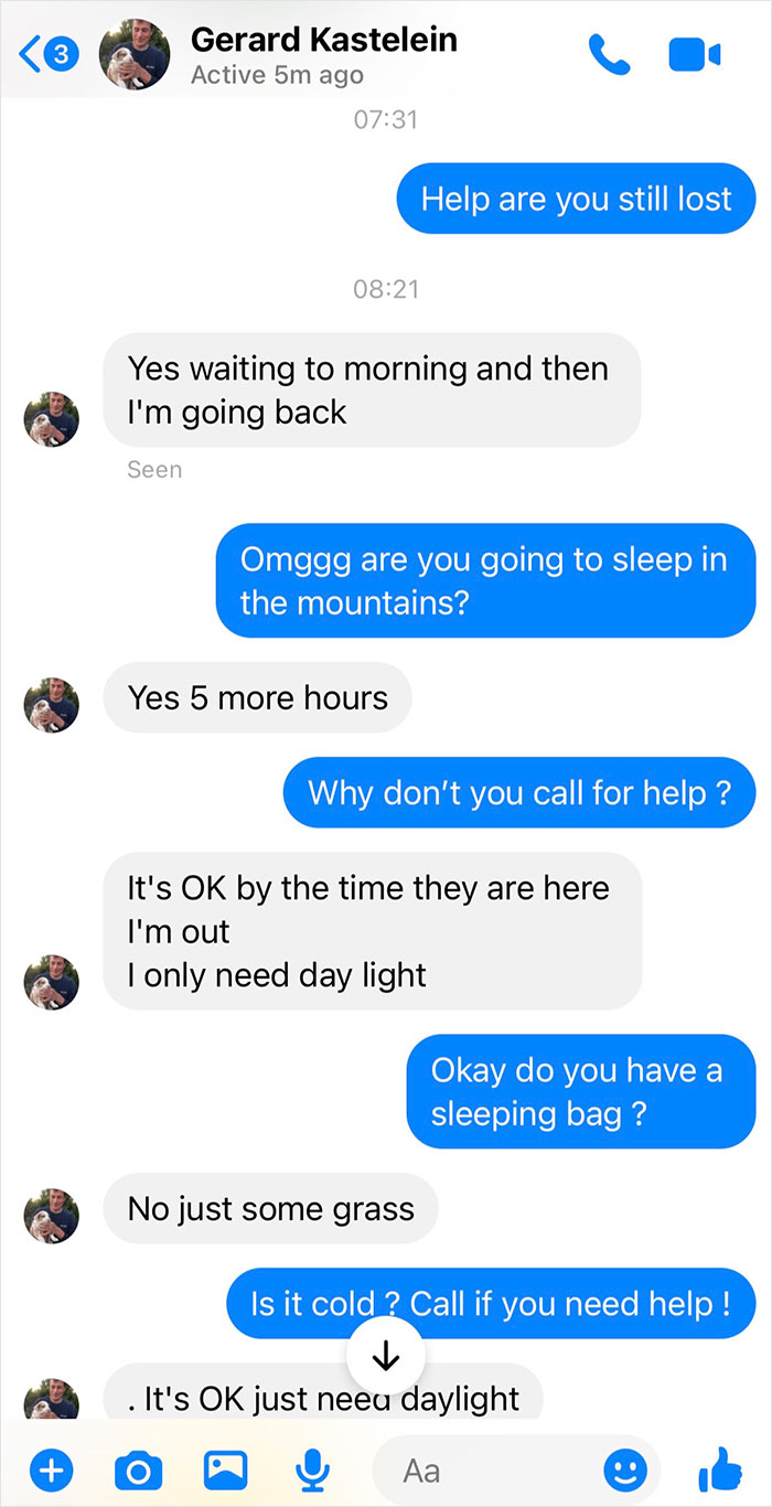 Daughter Worries About Dad Lost In The Mountains, He Sends An Epic Reply While Waiting For Daylight