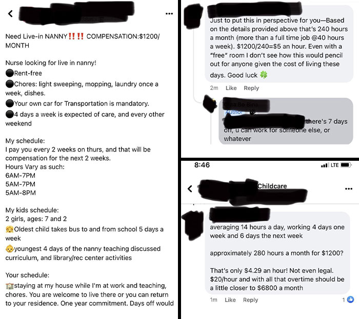 Wants A Live-In Nanny For $5 An Hour. The Entitlement Blew My Mind. She Deleted It After A Few Comments Called Her Out