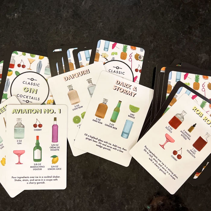 Cocktail Recipe Cards: A quirky and fun stocking stuffer that will transform any novices into cocktail connoisseurs, while seasoned drinkers will find joy in rediscovering old classics.