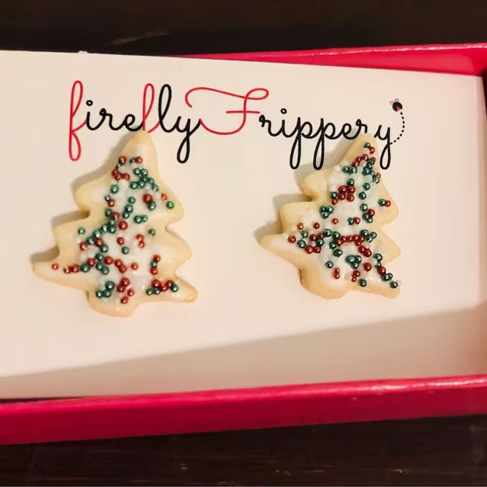 Miniature Christmas Tree Sugar Cookie Earrings: Perfect for adding a touch of festive nostalgia to this holiday season and the ultimate gift for anyone who loves a sprinkle of unique charm.