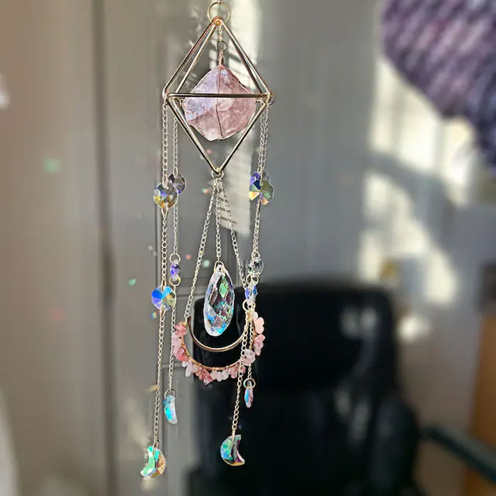 Sun Catcher: Handmade with chakra-healing gemstones and sparkling aurora crystals, perfect for gifting and adding a touch of rainbow magic to your home!