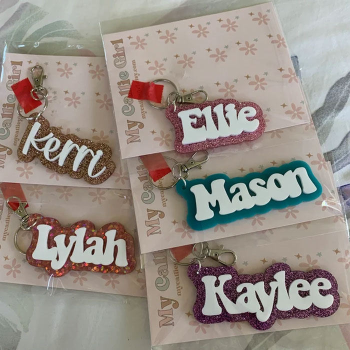 Backpack Name Keychain: That adds a chic touch to any backpack or bag, perfect for those always misplacing their keys or just wanting to add a personal flair.