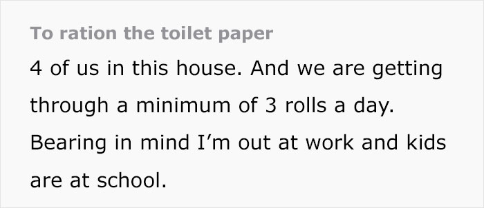 Family Of 4 Goes Through 3 Toilet Paper Rolls Per Day, Mom "Loses The Plot" Family Of 4 Goes Through 3 Toilet Paper Rolls Per Day, Mom "Loses The Plot"