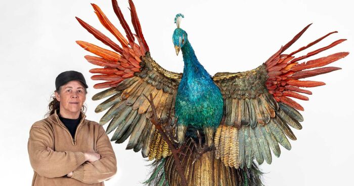 I Spent A Year Making This Life-Sized Peacock Sculpture One Feather At A Time