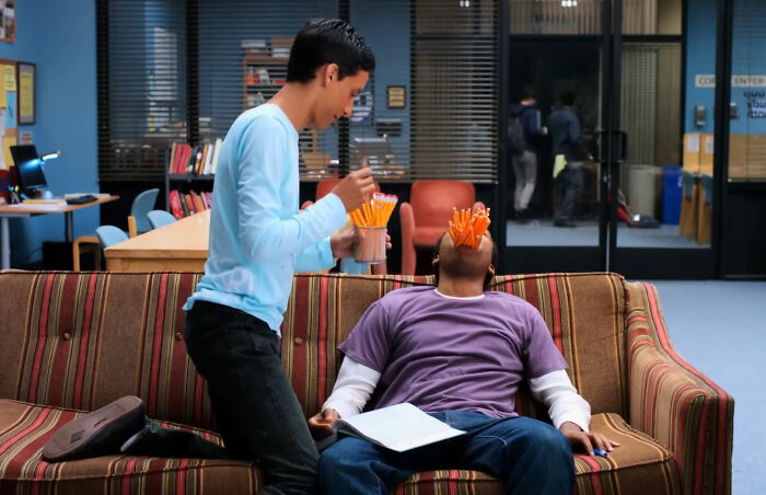 Troy and Abed putting pencils in mouth from Community