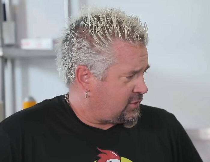Guy Fieri looking and talking from Diners, Drive-Ins, and Dives
