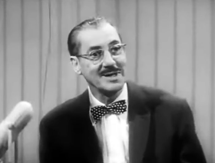 Groucho Marx talking and smiling from You Bet Your Life