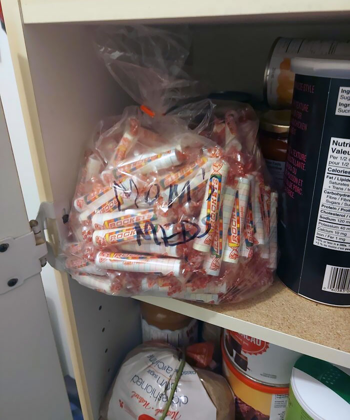 My Mom Is Diabetic. She Eats Rockets To Raise Her Sugar Levels. I Came To The Pantry Looking For Something To Snack On And Found This