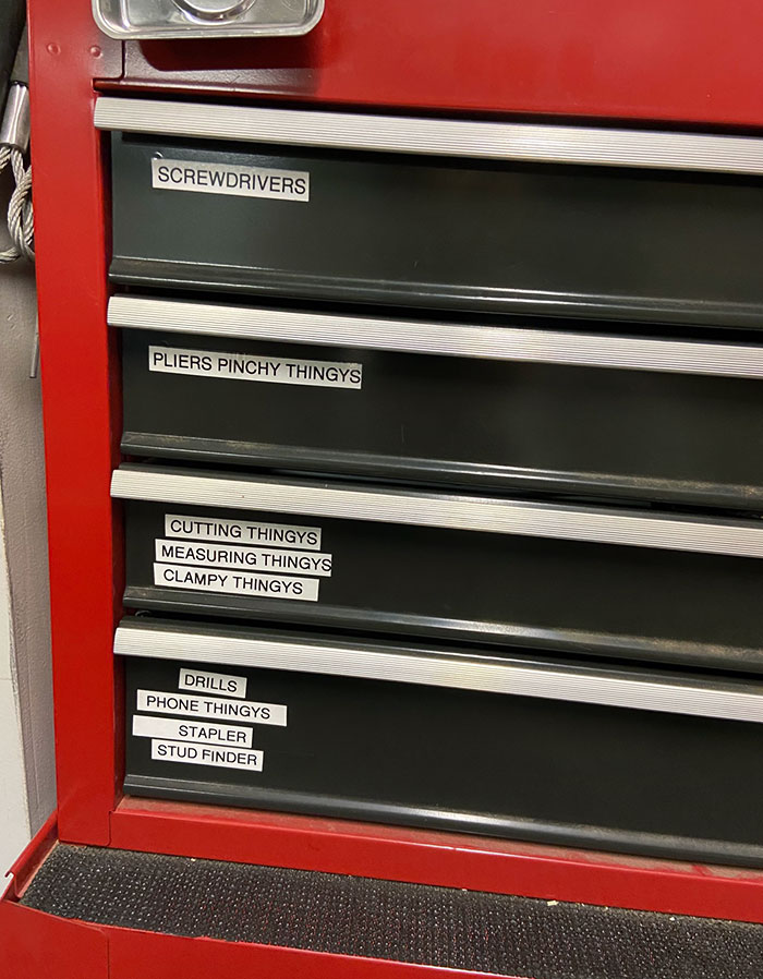 After My Dad Passed Away, My Mom Finally Organized And Labeled The Tool Chest In A Way That Made Sense To Her