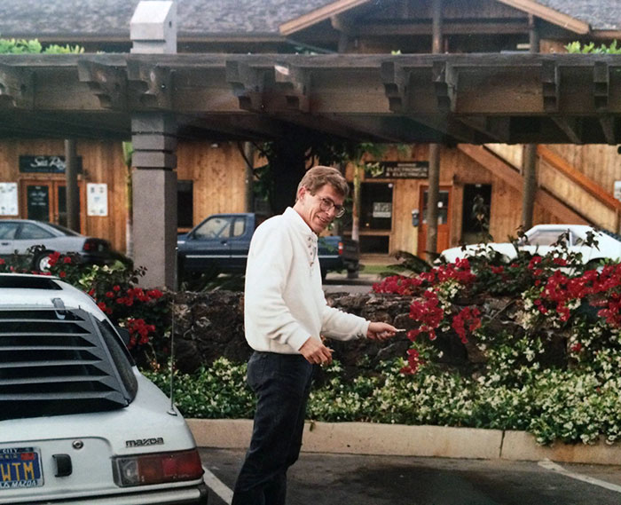 A Picture Of My Dad After His Car Was Stolen On My Parent's Honeymoon