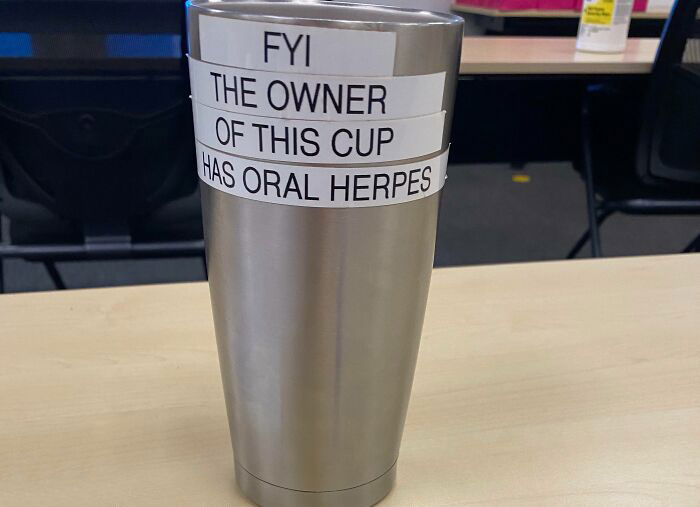 My Dad Said People At Work Wouldn't Stop Using His Personal Cup, So This Was His Solution