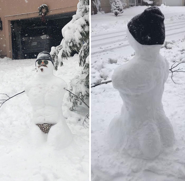 Neighbors Made A Snowman For The Neighborhood To Enjoy