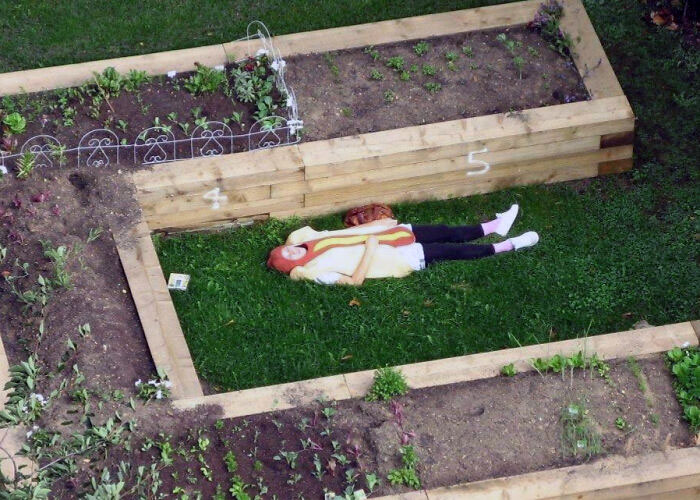 When The Neighbor Is Relaxing In Her Garden With Her Cat, Wearing A Hotdog Costume