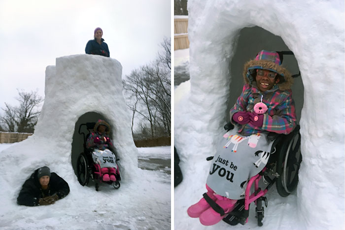 Mi amigo Gregg construyó este fuerte de nieve accesible para minusválidos para su hija