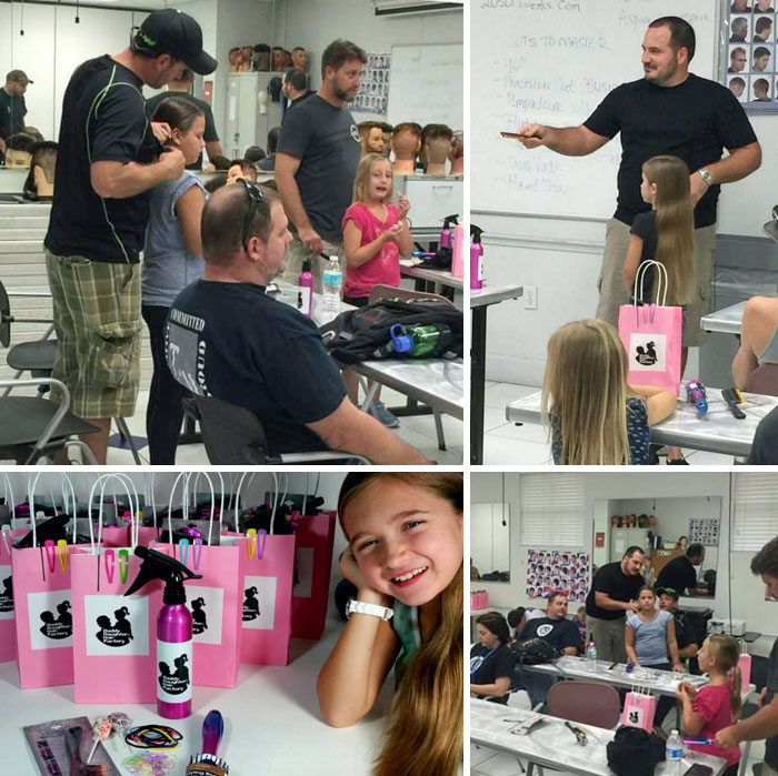 I Created A Dads' And Daughters' Hair Class To Help Other Fathers Learn About Doing Hair. We Had A Small Class Full Of Dads That Learned Basic Brushing, Ponytails, Braids And Buns