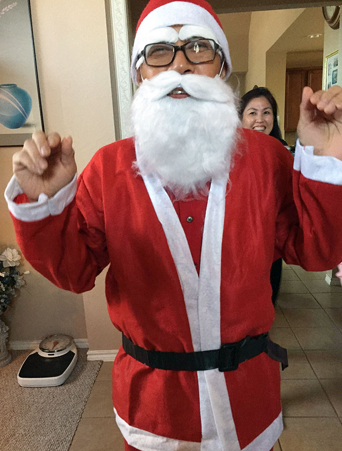 Asian Santa. My Dad Dressed Up Even Though I'm 23 And My Sister Is 20